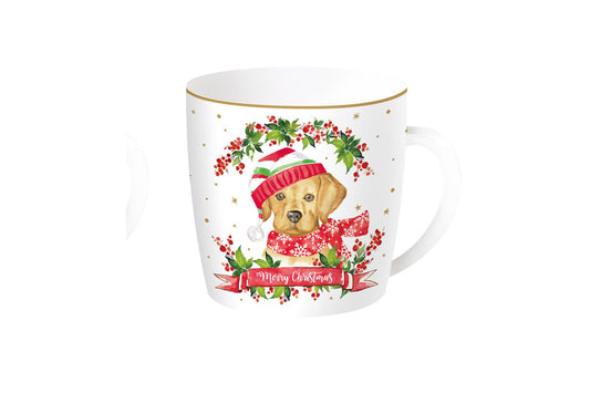 Tazza in porcellana in scatola di latta della collezione " Christmas dog" di Easy Life