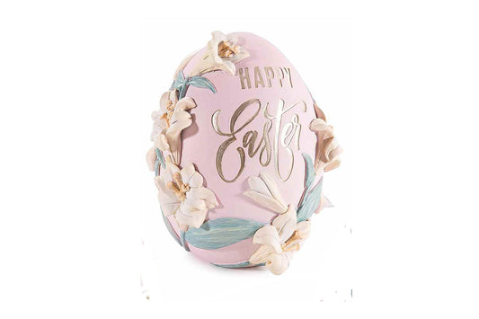 Uovo in resina "Happy Easter" con fiori in rilievo
Misure: Ø 11,5 cm x 15 H