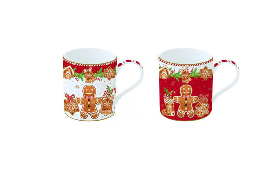 Set due tazze in porcellana da 350 ml con scatola regalo. Linea FANCY GINGERBREAD di Easy Life.