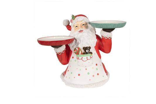 Clayre & Eef Babbo Natale decorativo in resina che mantiene due vassoi in ceramica 55x33x44 cm