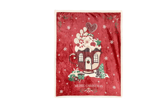 Plaid natalizio in pile con tazza di cioccolata 130x160
