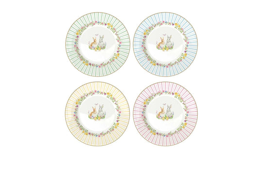 Set 4 piatti dessert in porcellana assortiti in scatola regalo, 19 cm. Collezione Happy Easter di Easy Life