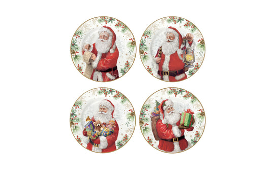 Set 4 piattini dolce in porcellana con scatola regalo. Diametro 19 cm. LInea Santa is coming di Easy Life
