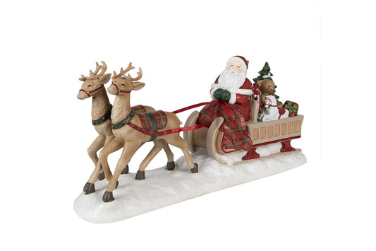 Clayre & Eef Statua decorativa natalizia Babbo Natale con slitta e regali realizzata in resina 19x11x41 cm