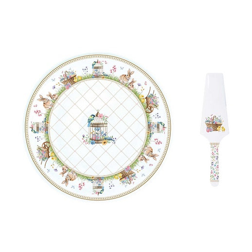 Easy LIfe Piatto torta con paletta in gift box Spring Bloom  diametro 32 cm