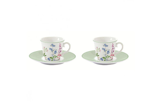 Set 2 tazzine caffè con piattino in porcellana della collezione Floraison di Easy Life (80 ml)