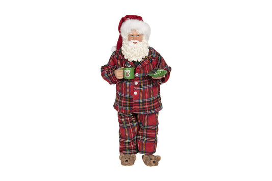 Clayre & Eef Babbo Natale decorativo con pigiama in tartan 14x10x28 cm