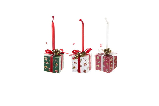 Pacco regalo pendente per albero di natale 5x5xh6,5cm