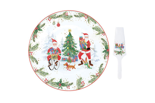 Easy Life Piatto torta con paletta in porcellana in gift box diametro 32 cm JOYFUL SANTA