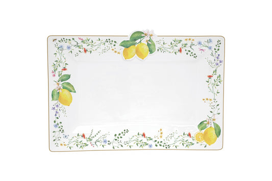 Easy Life Vassoio in porcellana  36x24 cm Collezione Fleurs et citrons