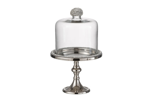 Alzata argento con campana in vetro e brilantini bianchi  (17x171x28) Jolipa