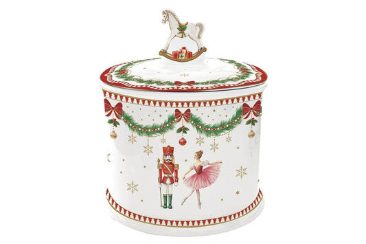 Easy Life Biscottiera in porcellana in gift box MAGIE DE NOEL diametro 14 cm altezza 16,5 cm