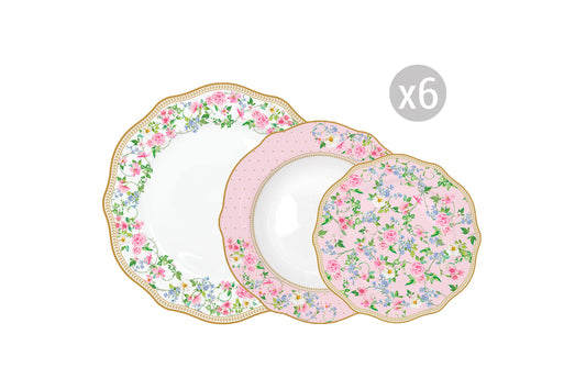 Servizio di piatti da 18 pezzi in fine porcellana della linea Garden Joy di Easy Life
Piatto piano Ø 26 cm GARDEN JOY × 6
Piatto fondo Ø 23 cm GARDEN JOY × 6
Piatto Ø 20 cm GARDEN JOY × 6