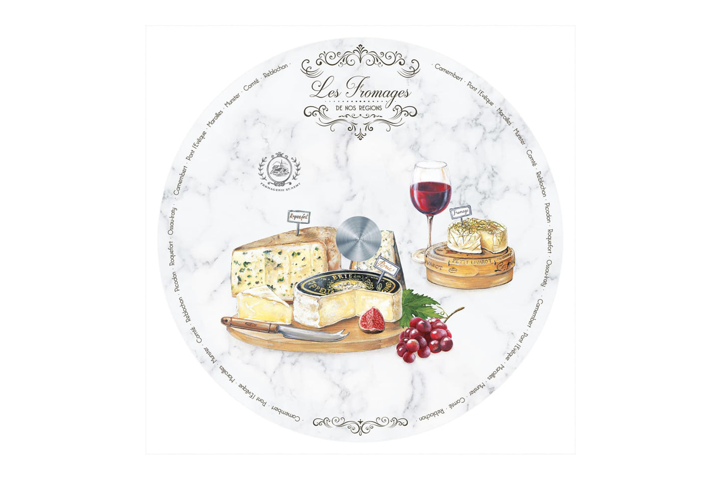 Easy Life Piatto- tagliere  girevole LES FROMAGES. E' un piatto servi - formaggio girevole in vetro dal diametro di 32 cm