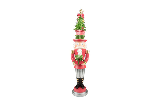 Clayre & Eef Decorazione natalizia schiaccianoci rosso con albero in poliresina 12x11x51 cm
