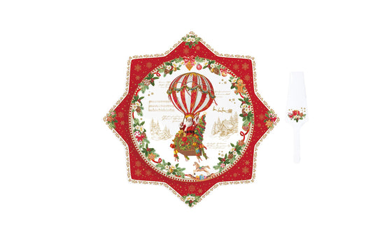 EASY LIFE Piatto torta panettone natalizio  della collezione "CHRISTMAS MEMORIES" con paletta Ø32 cm