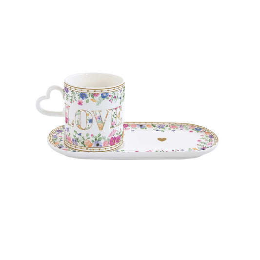 Easy Life Tazza con vassoietto in porcellana con gift box 320 ml  Mon Amour