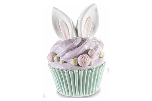 Cupcake con orecchie da coniglio in resina da appoggiare
Misure: Ø 7 cm x 10,5 H