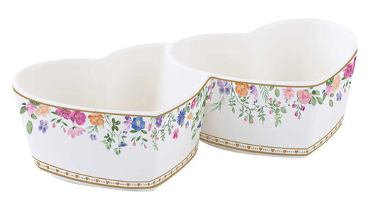 Easy Life Set aperitivo  in porcellana con due ciotole a forma di cuore con gift box 20x9,5 cm Mon Amour