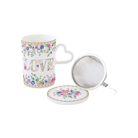 Easy Life  Tazza infusiera con tappo e manico a forma di cuore in porcellana con gift box 350 ml Mon Amour