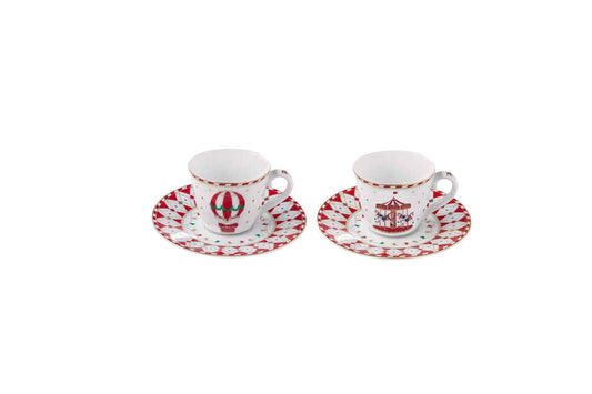 EASY LIFE Set  2 tazzine da caffè con piattino in porcellana "CHRISTMAS WONDERLAND" 80 ml