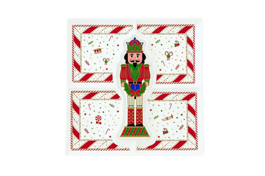 Easy Life Vassoio di natale in porcellana con soldato schiaccianoci  della linea  "Nutcracker Twist" 25x25 cm