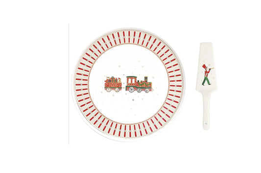 Piatto torta in porcellana con paletta motivo trenino -Polar express Easy Life