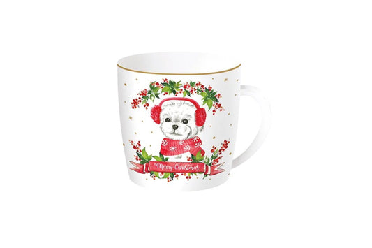 Tazza in porcellana in scatola di latta della collezione " Christmas dog" di Easy Life