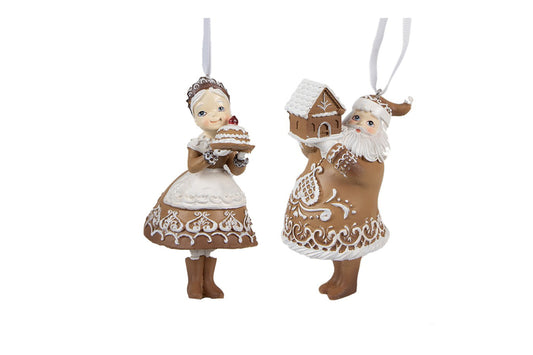 Clayre & Eef Set di dure decorazioni natalizie Babbo e Mamma Natale realizzati in pasta di resina 13 cm